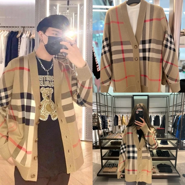 未使用 BURBERRY/博柏利 羊毛格纹针织开衫外套毛衣