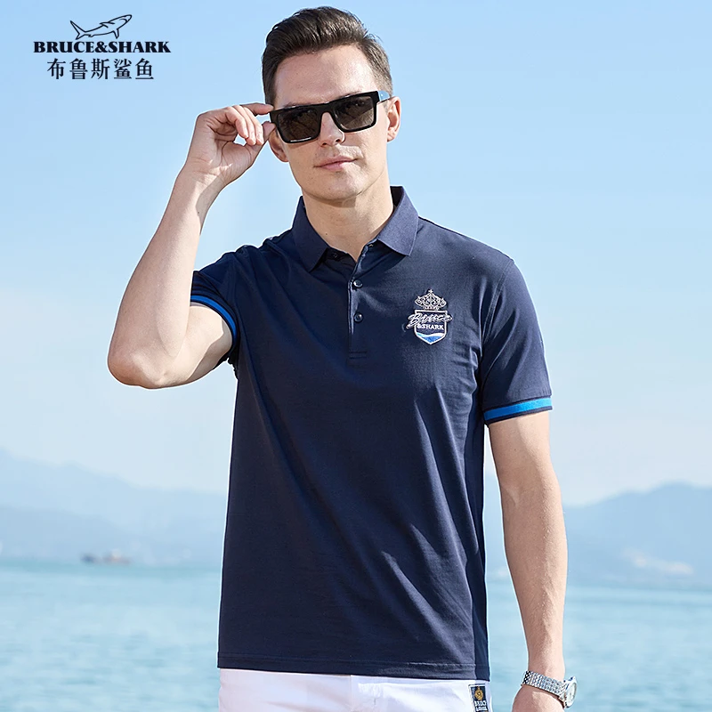 2023夏季新款Polo衫男士短袖t恤布鲁斯鲨鱼潮牌刺绣大码男保罗衫