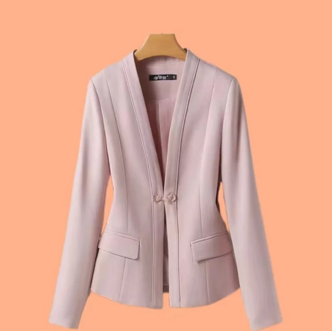 粉色时尚西装外套气质短款收腰春秋显瘦西服外搭复古小个子小西装