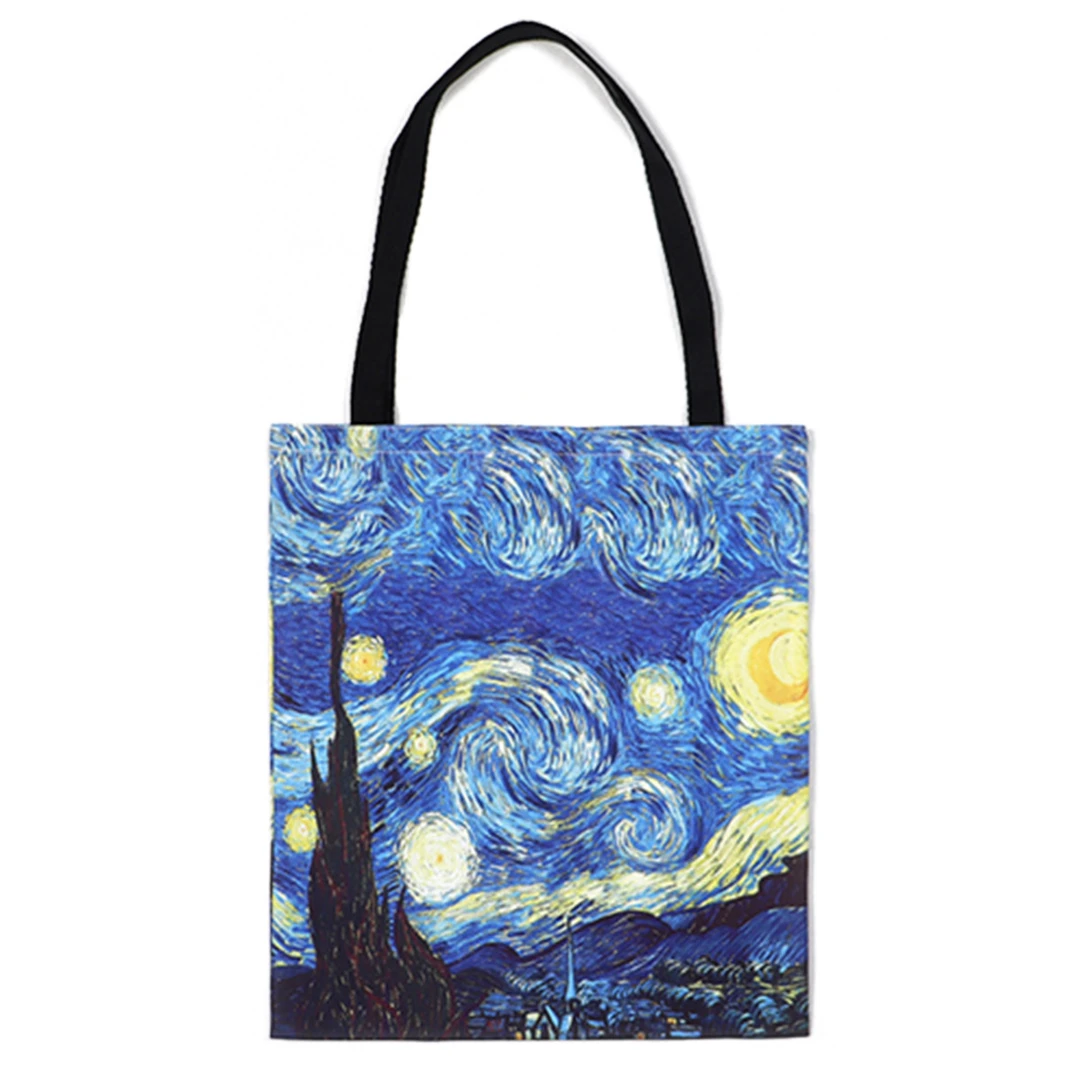 梵高油画星空系列帆布包上班通勤书包手提单肩包上学大容量书包