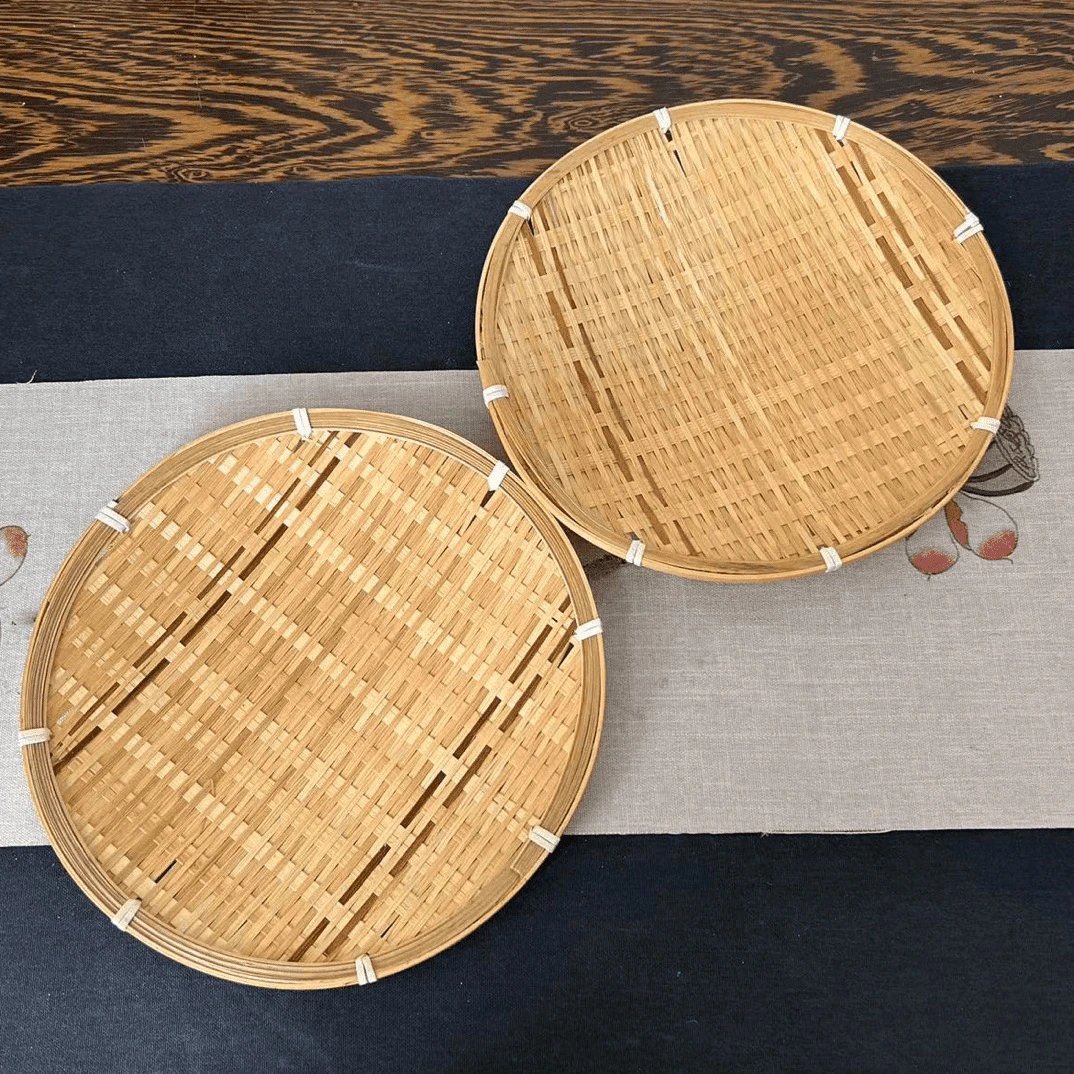 竹编23厘米圆形双色小盘子 发2个