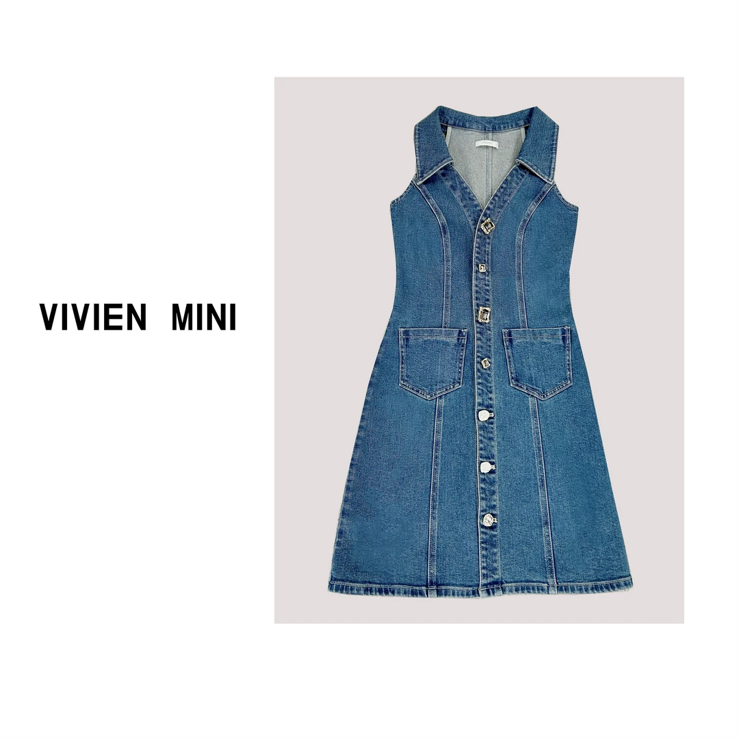VIVIEN MINI 【短款】新款设计师款复古牛仔无袖女装连衣裙潮流百搭