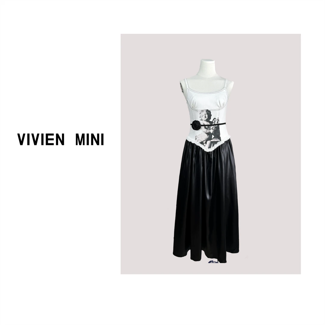 VIVIEN  MINI 【名字】夏季黑白吊带连衣裙气质轻奢时尚优雅拼接