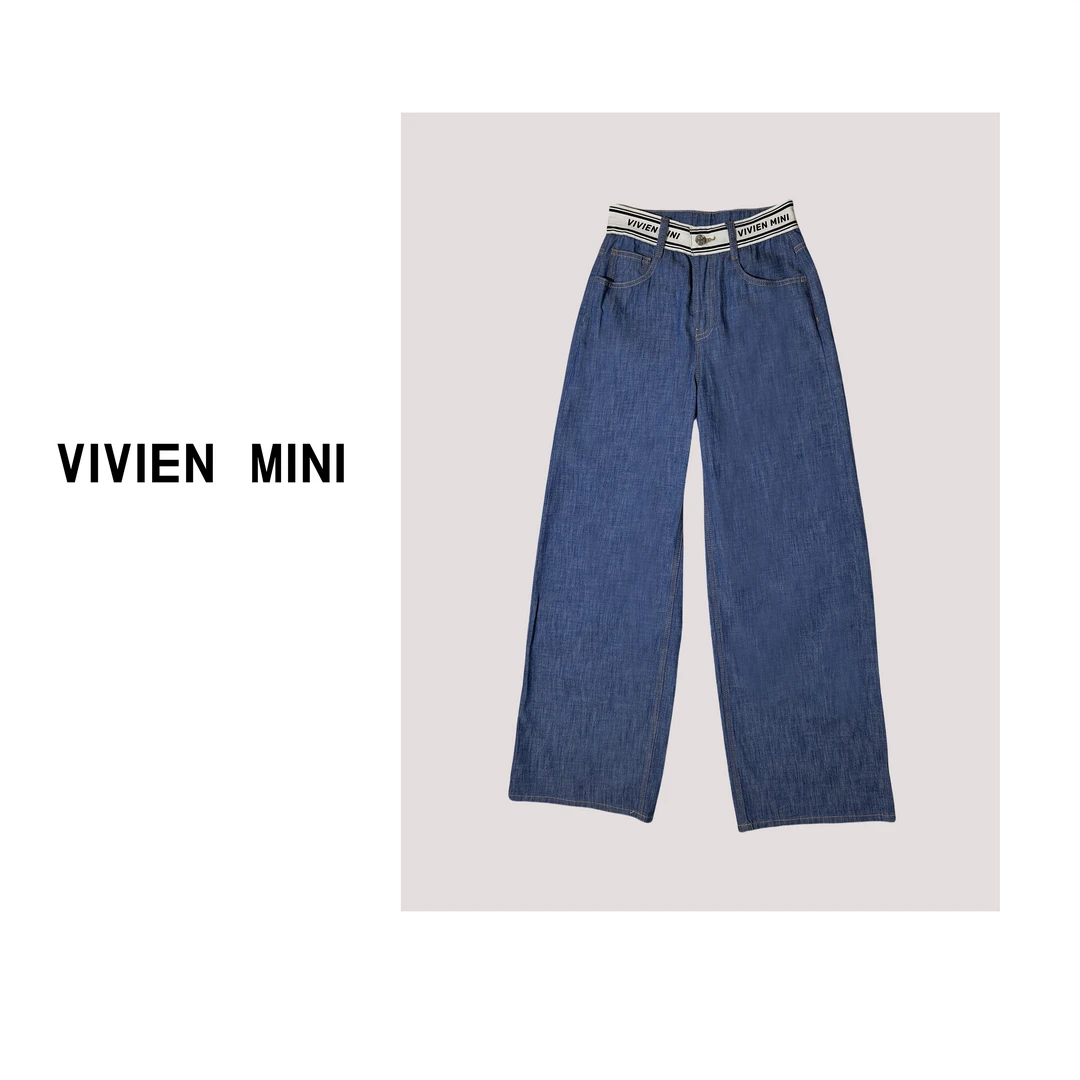 VIVIEN  MINI【美姐】夏季直筒时尚设计师牛仔直筒裤宽松百搭水洗