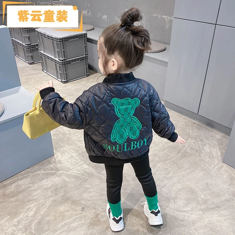 紫云童装女童秋冬款外套春秋儿童装加绒棉衣男童舒适棉服2023新款