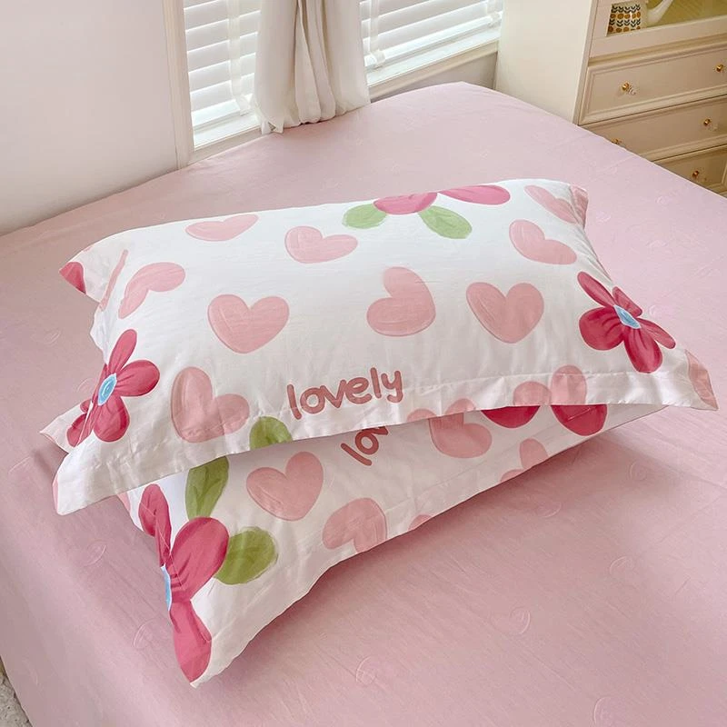 100全棉枕套一对装纯棉小清新风红色大花信封枕48x74cm宿舍家用女
