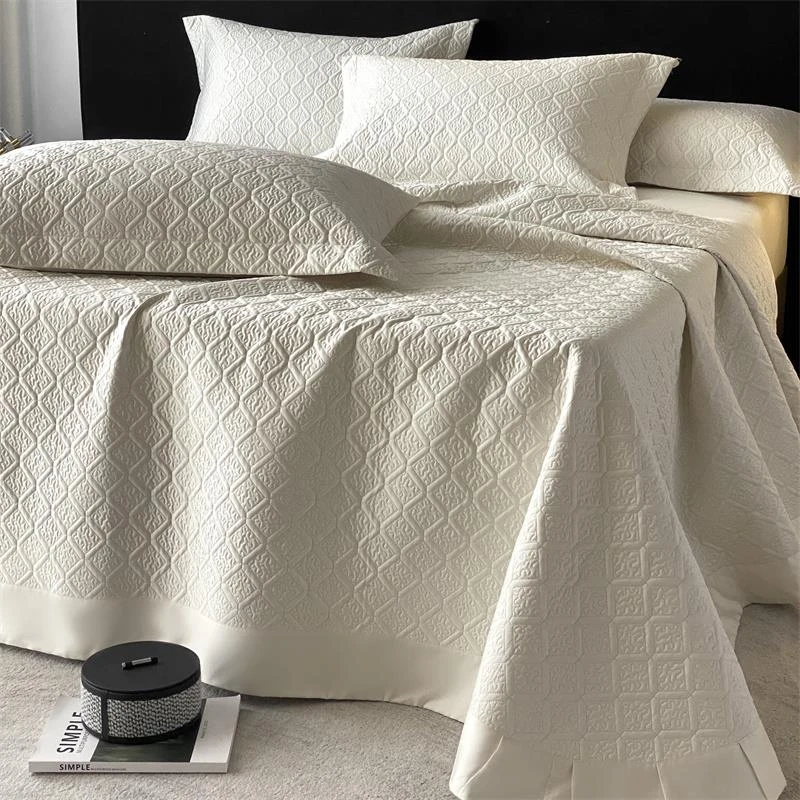 新款100S长绒棉全棉夹棉床盖三件套轻奢高端纯棉床单单件加厚床罩