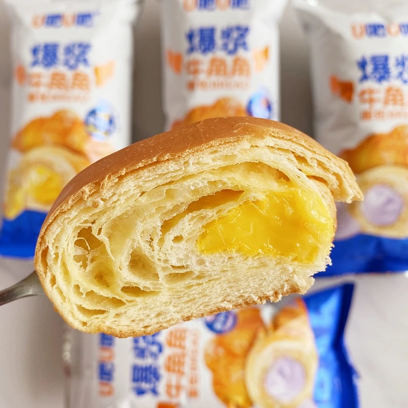 u吧u吧爆浆牛角面包巧克力海盐芝士味夹心牛角包整箱早餐糕点零食