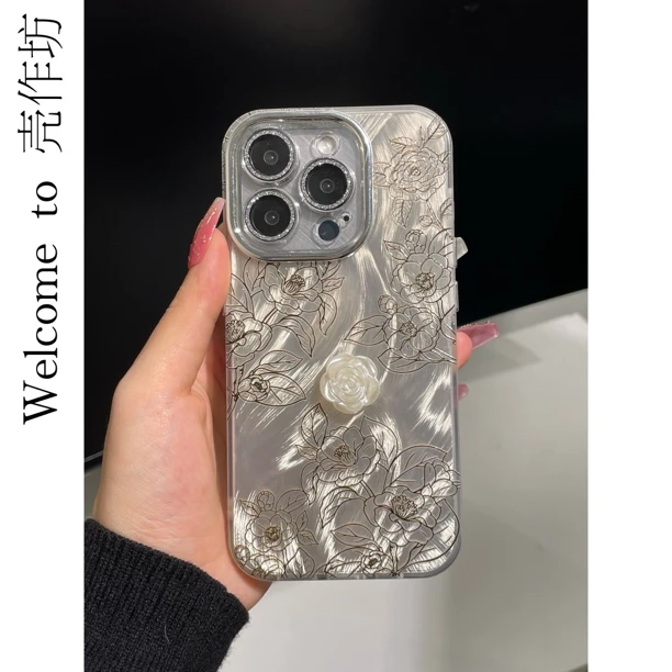 适用苹果系列iPhone15pro羽纱山茶花14pro镜头膜13防摔12手机壳11