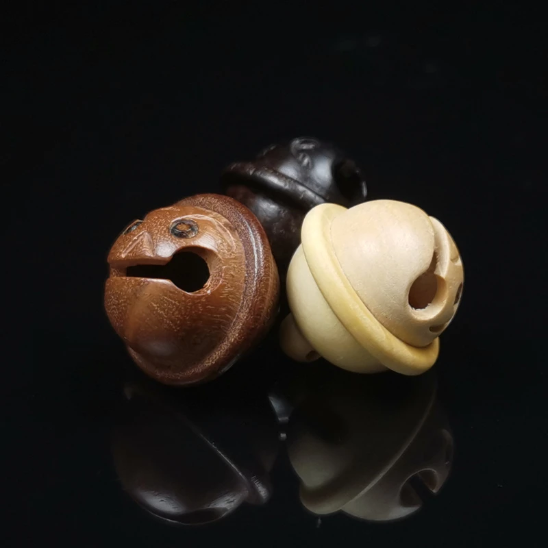 DIY虎头铃铛配件黑檀木桃木黄杨木雕刻编制小孩手链脚链吊坠配饰