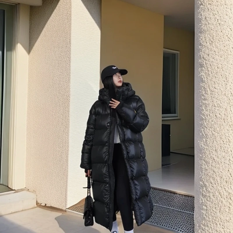 中长款加厚男女同款黑色羽绒服白鹅绒加厚立领过膝保暖冬休闲百搭