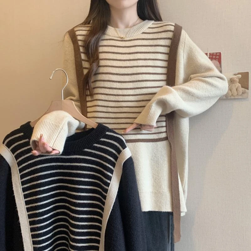 X大码女装遮肚子复古慵懒风毛衣女秋冬季胖妹妹显瘦内搭针织打底