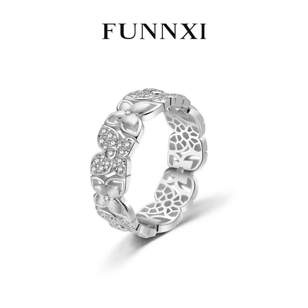 FUNNXI 925银合成锆石戒指 【广寒仙】简约小众轻奢气质银镶嵌戒指