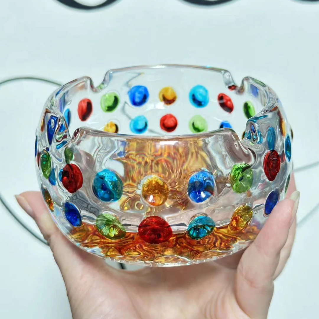 彩色水晶玻璃圆点灰缸