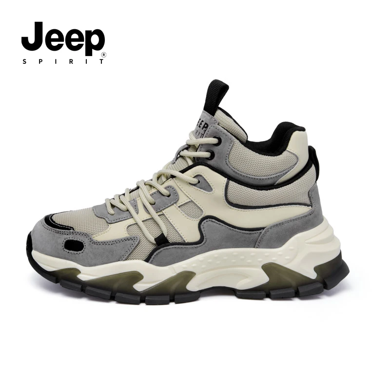 JEEPSPIRIT男鞋2024秋冬新款高帮棉鞋户外运动鞋男休闲耐磨跑步鞋
