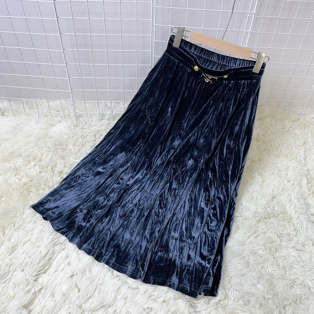 丝绒高腰半身裙百搭法式优雅长款A字直筒裙 05271