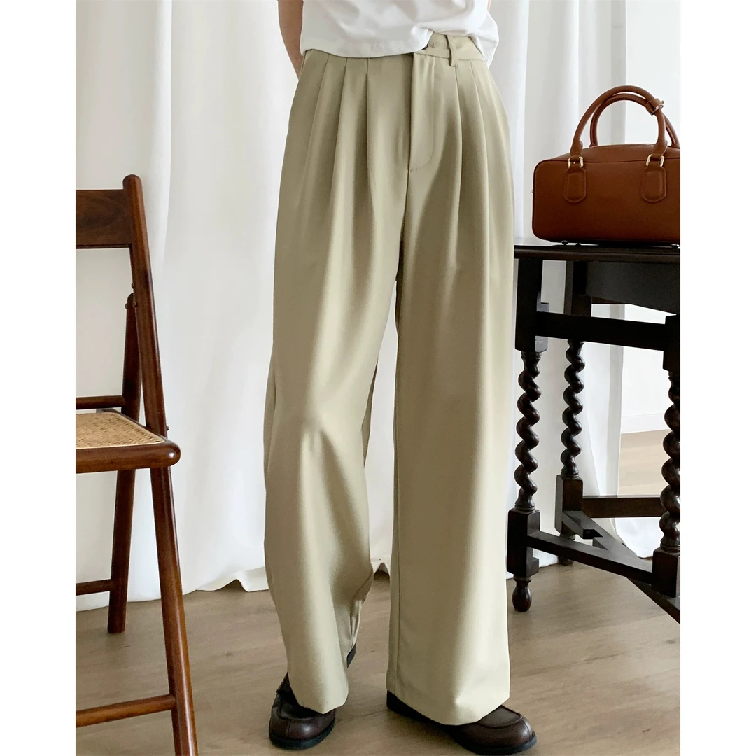 女款气质百搭西装腰杏色阔腿西装裤 M040