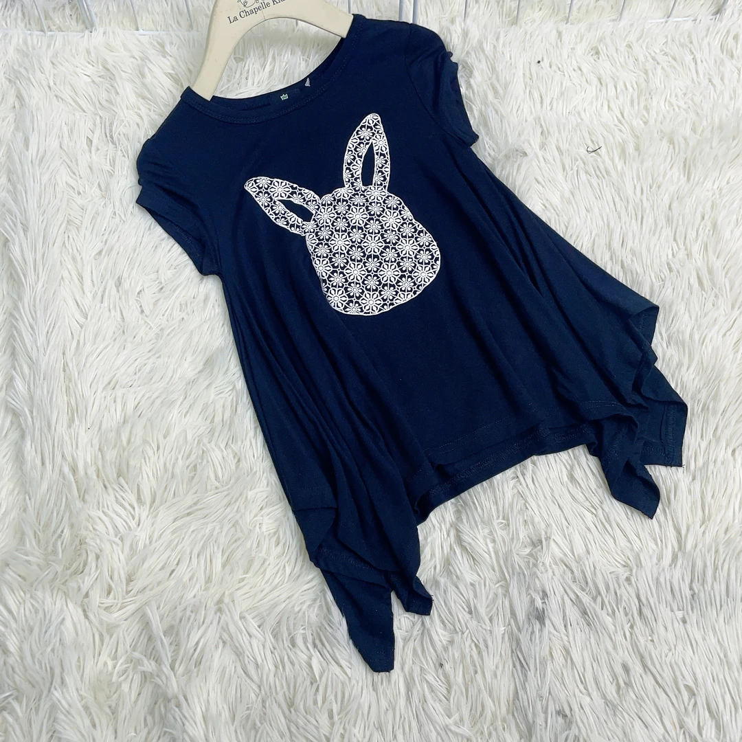 TZ24  女童印花打底夏季黑色宽松潮流圆领t恤