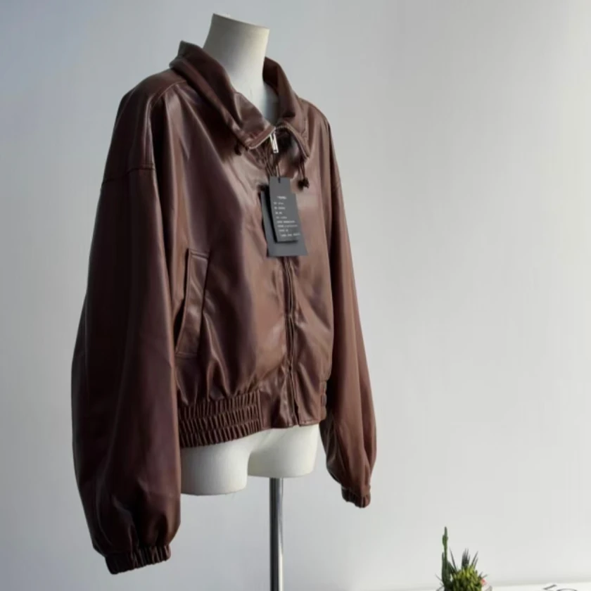 立领仿蛋白皮机车帅气皮衣夹克短外套 SW177