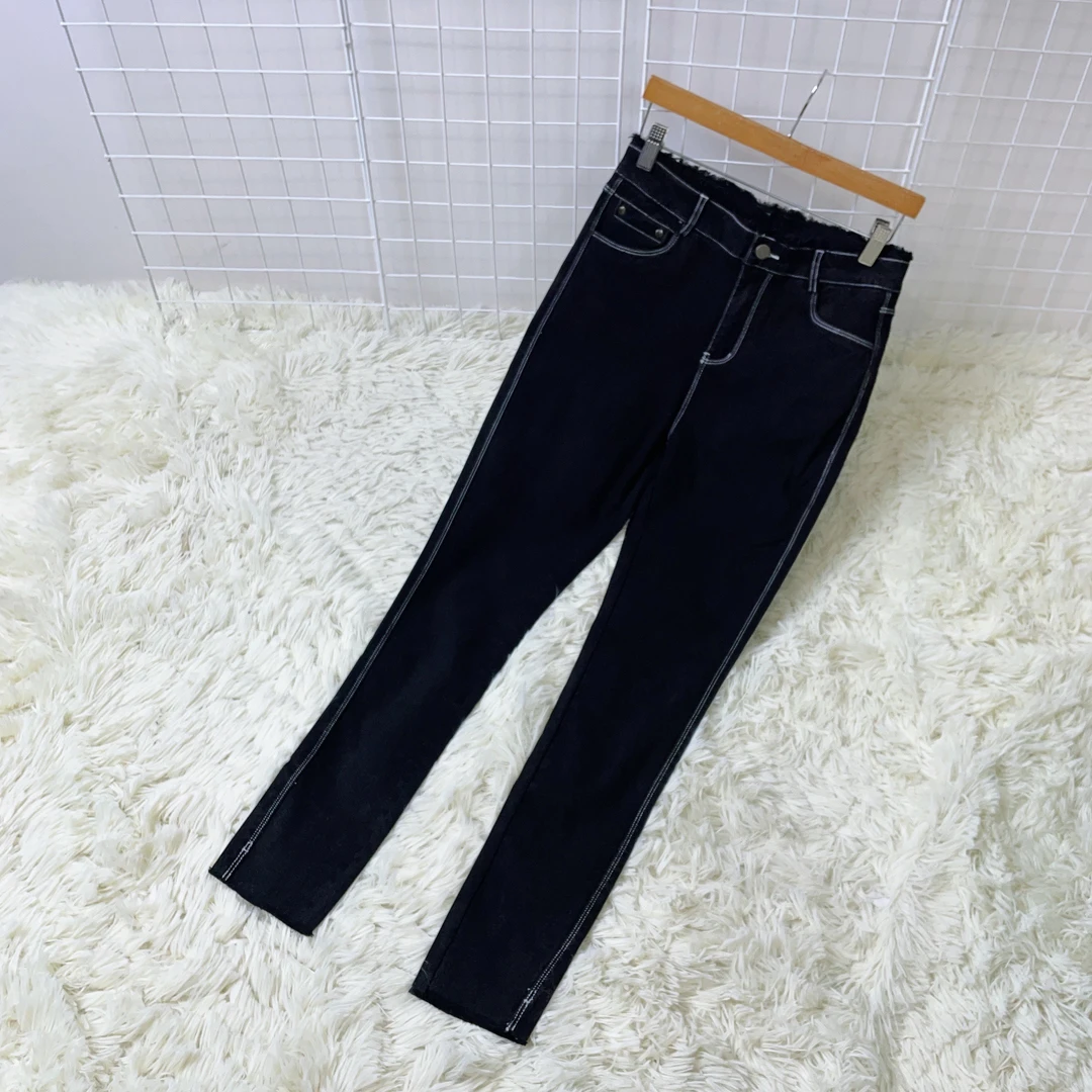 秋冬加绒黑色百搭牛仔弹力小脚裤 9852