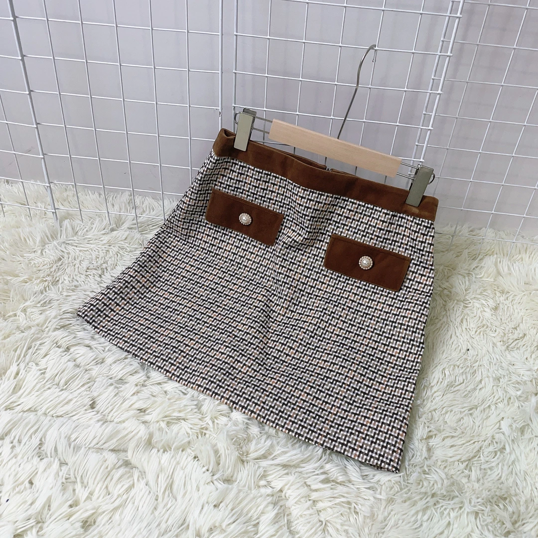 格纹小香风A版百搭半身裙 03306