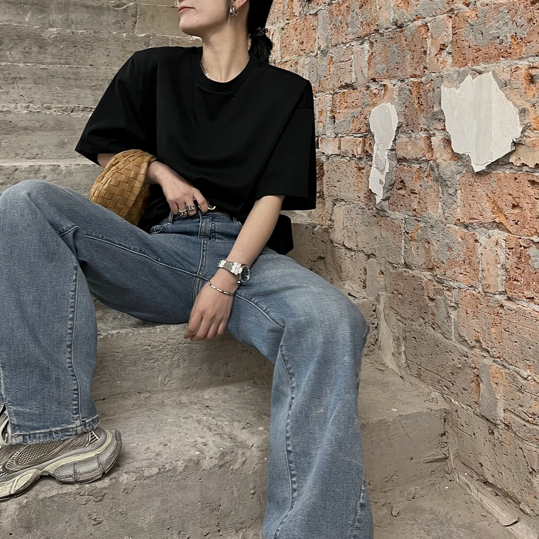 JIEJIEJIA斜边开叉牛仔裤ck10470