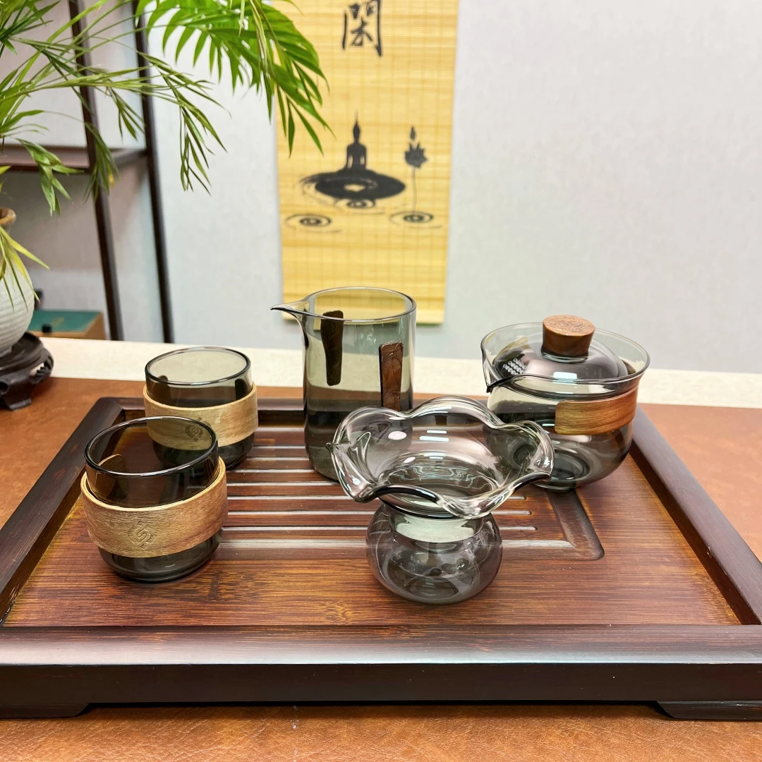 福泽盖碗茶具套装茶道简约倒茶器高档防烫档耐热手工高硼硅玻璃