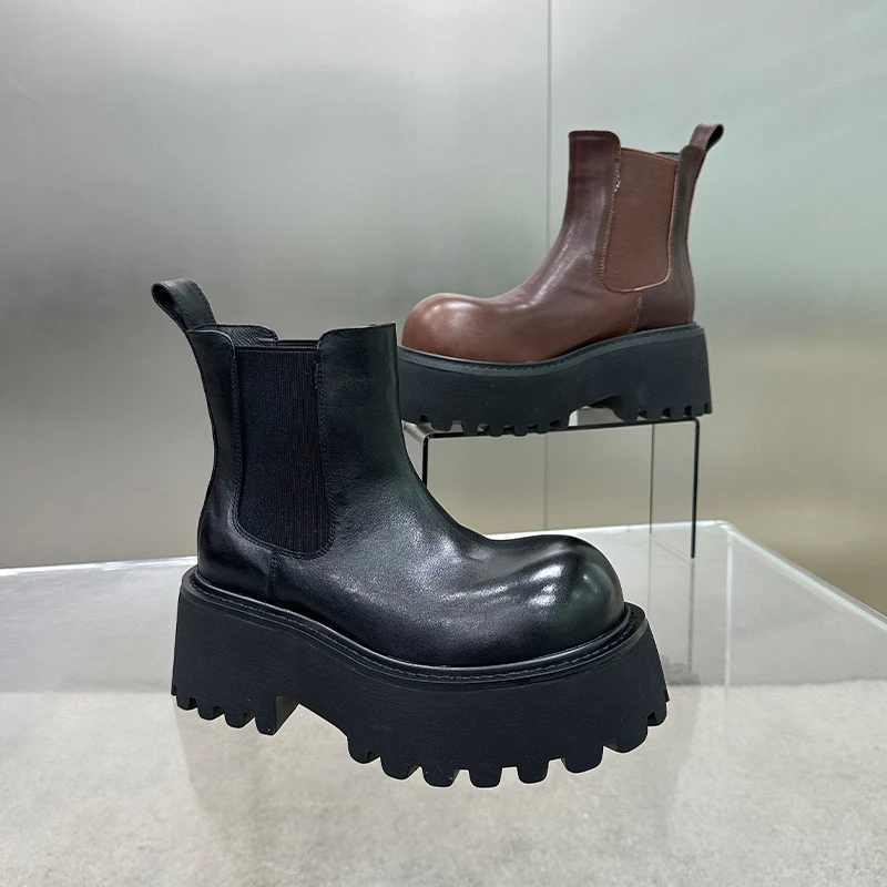 【左右华菲】7.5cm欧货显高显瘦厚底切尔西靴女2025早春新款学院风