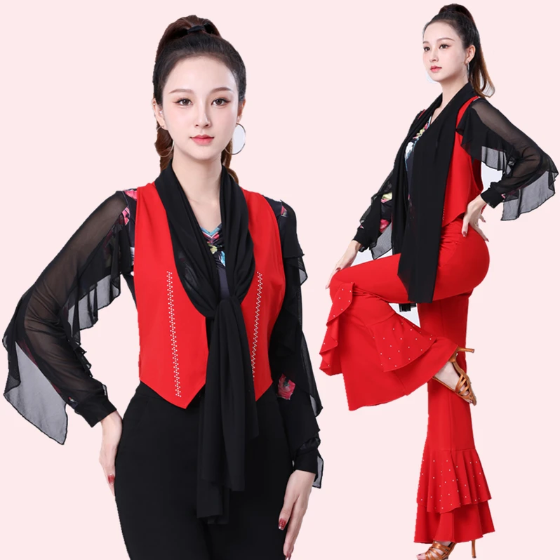 不不老师同款马甲高级烫钻长飘带舞蹈服装吉特巴拉丁舞三步踩马夹