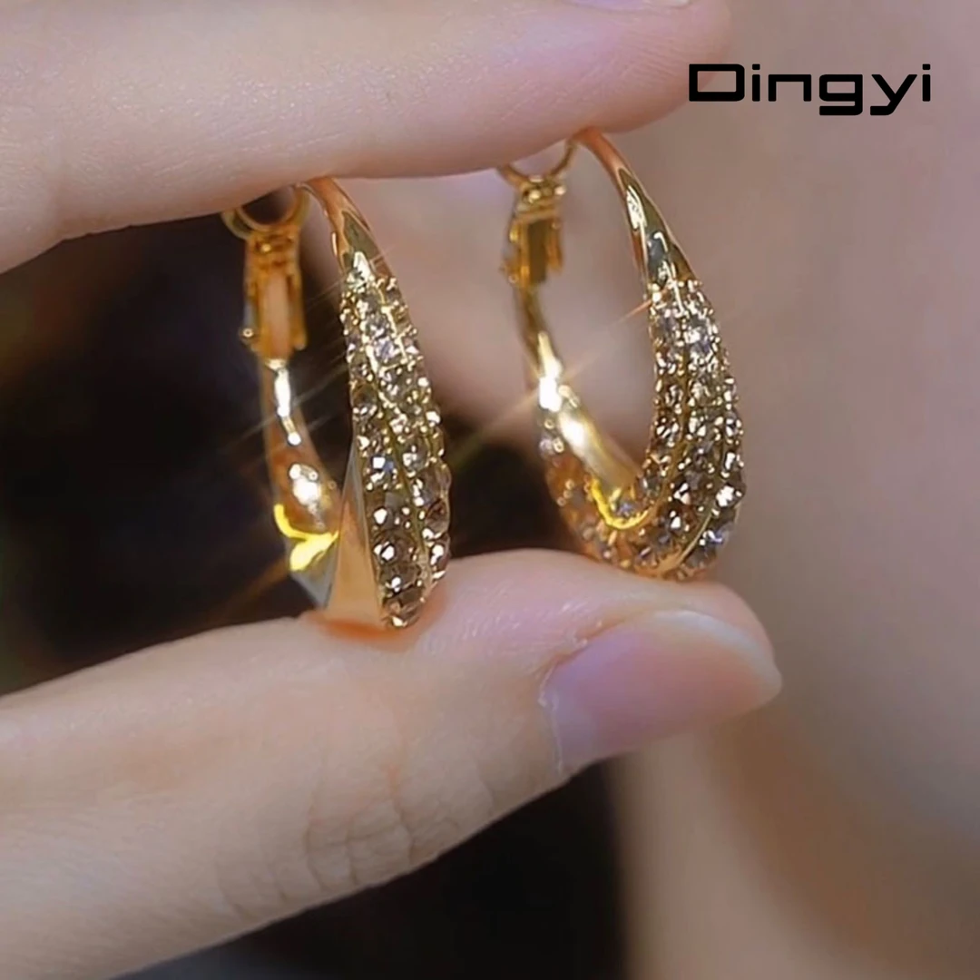 铜合金合成锆石耳饰 时尚气质金色微镶圈圈耳环2025年新款百搭lf