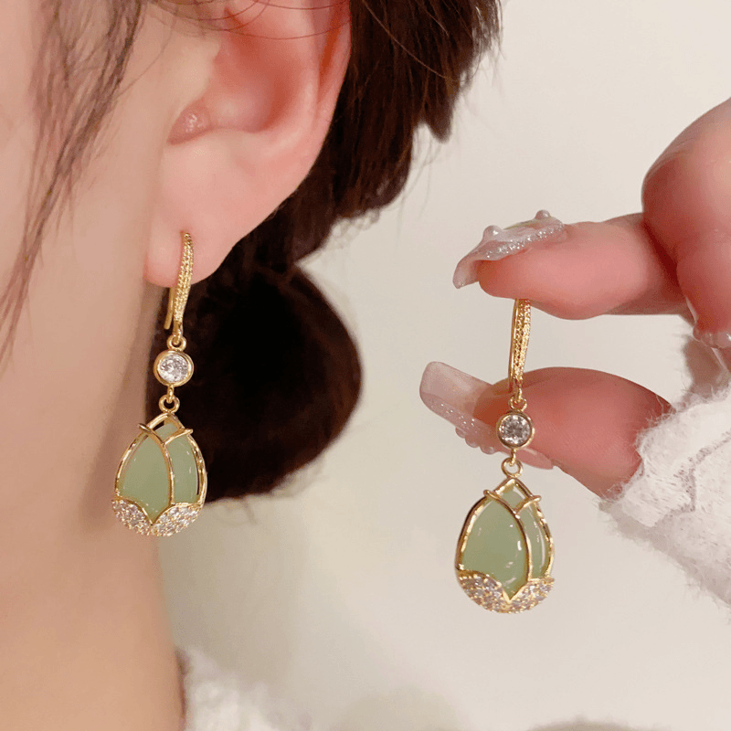 铜合金耳饰 微镶喵郁金香耳钩个性小众设计感百国风新中式