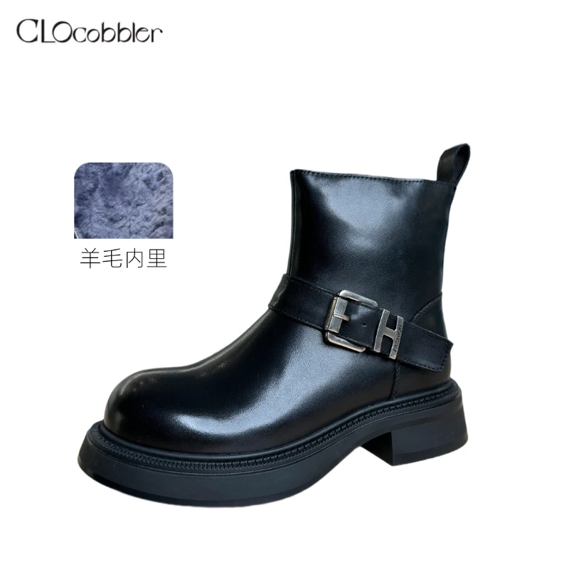 柯洛欧时尚英伦风真皮百搭厚底羊毛皮毛一体冬季女靴CZU4D210512