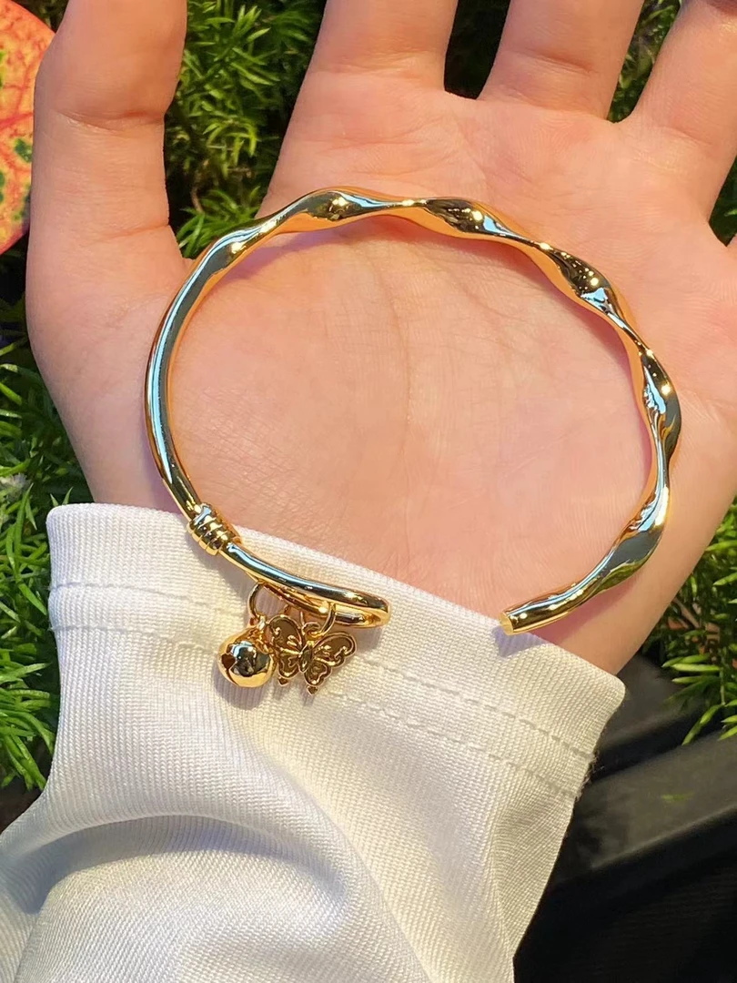 【大福品牌专属】新中式复古简约轻奢 蝴蝶铃铛波浪手镯