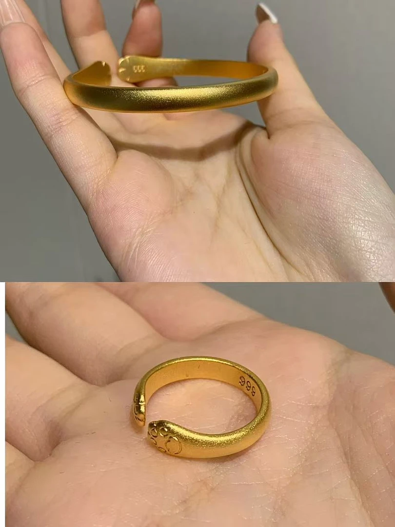 新中式复古简约轻奢  猫爪开口手镯 戒指 叠戴款56