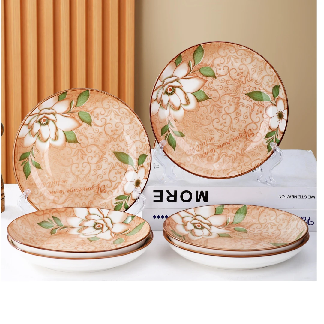 【店铺新品】东房人锦绣花开釉下彩陶瓷餐具7英寸盘子6只装家用