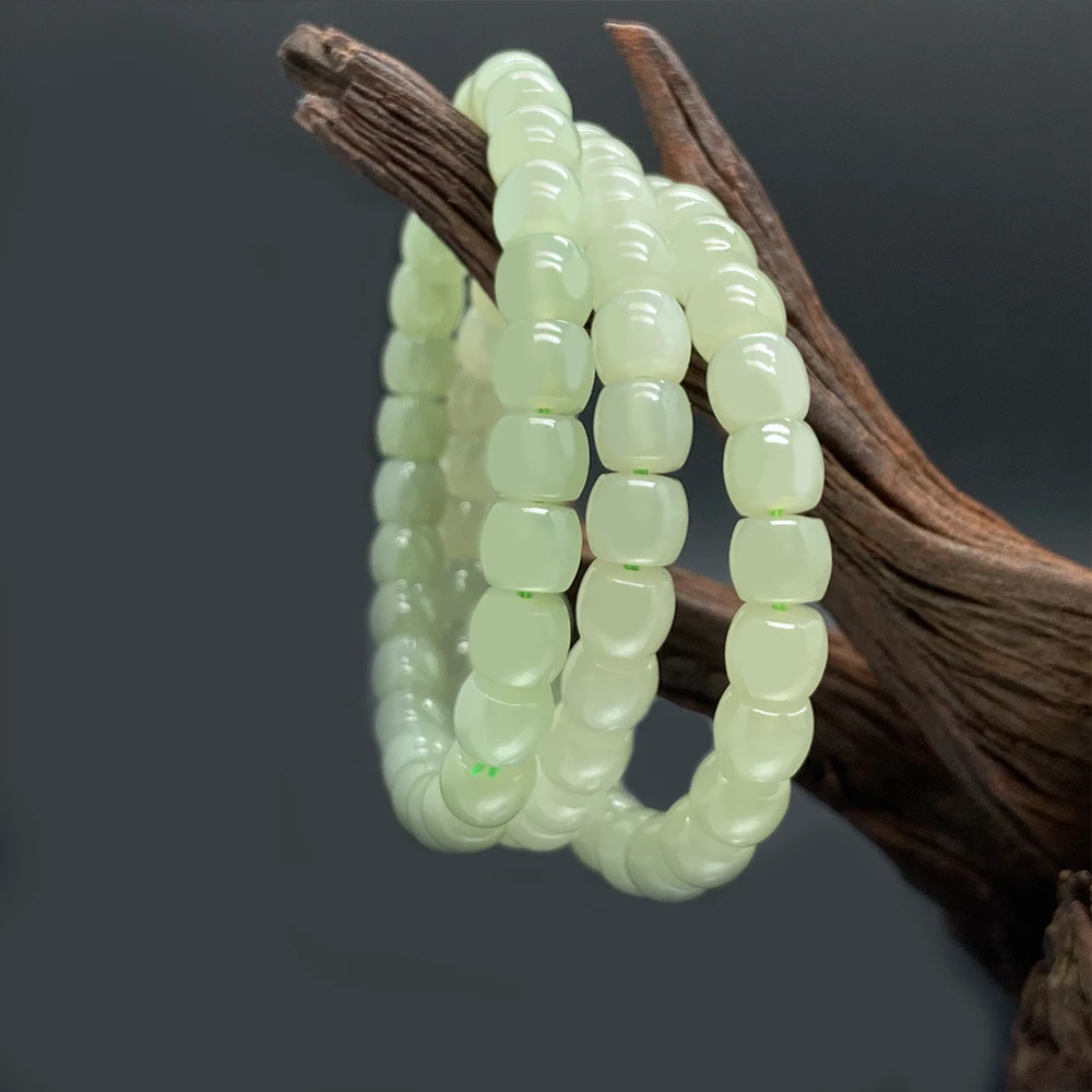 纯天然和田玉高冰晴水复古老型珠手串7-8mm（多样性发货，只发其一）
