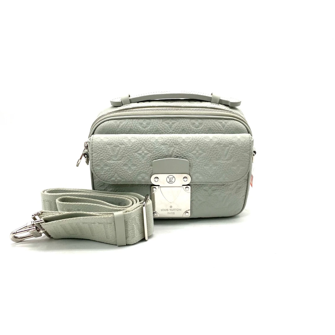 95新 LouisVuitton/路易威登 灰白色全皮压花s lock邮差包 22/18