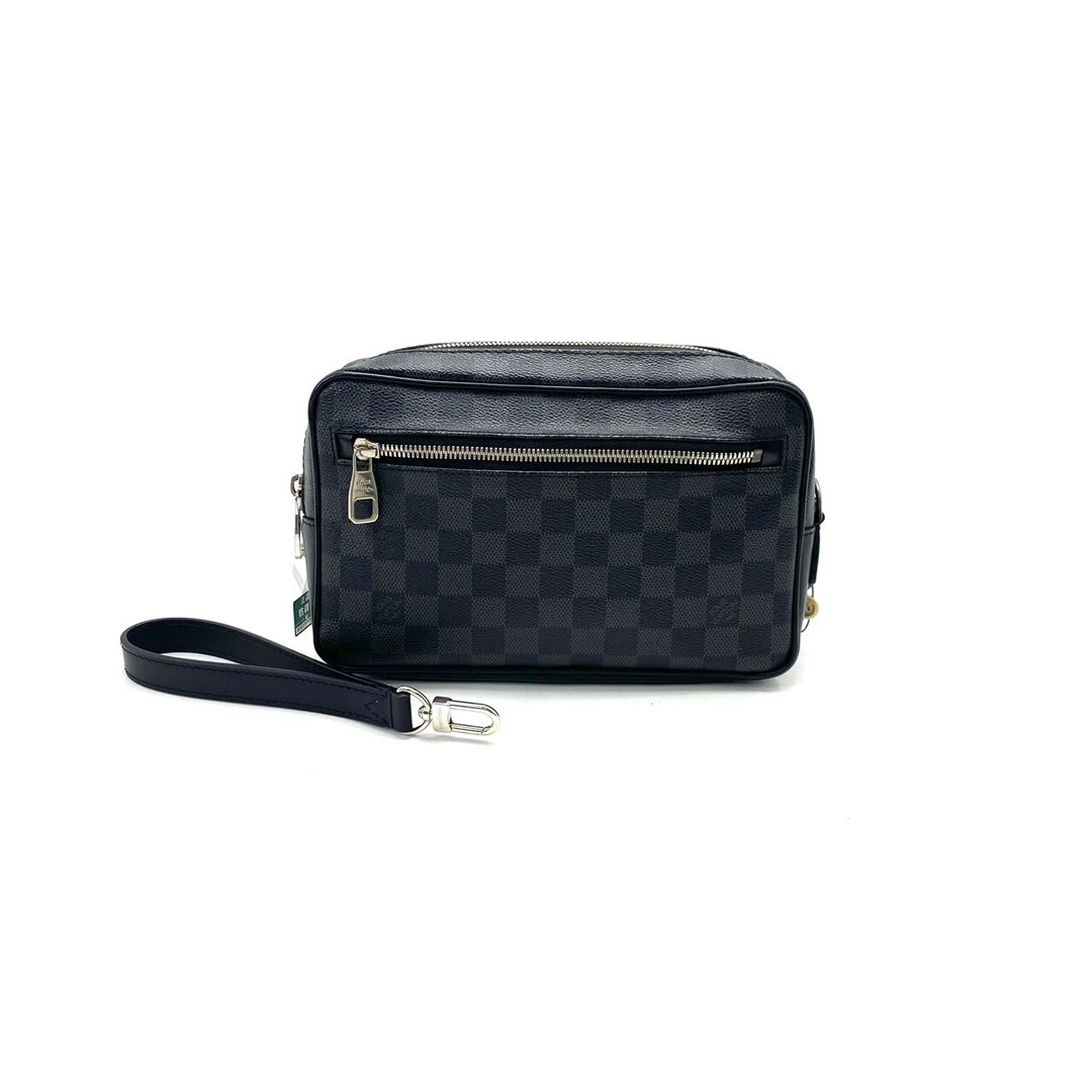 95新 LouisVuitton/路易威登 黑棋盘格拼皮手拿包 尺寸23/15