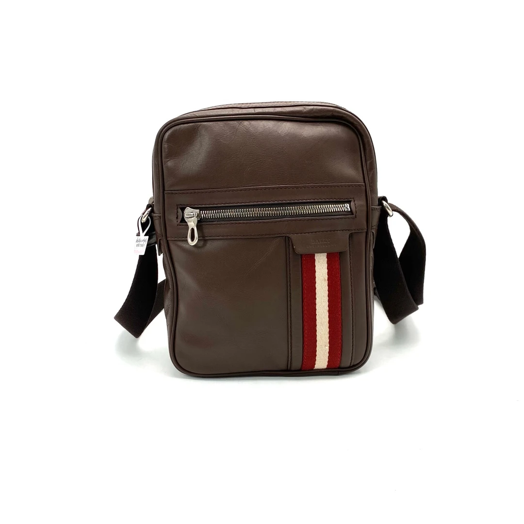 95新 BALLY/巴利 棕色全皮斜挎包 尺寸21/27