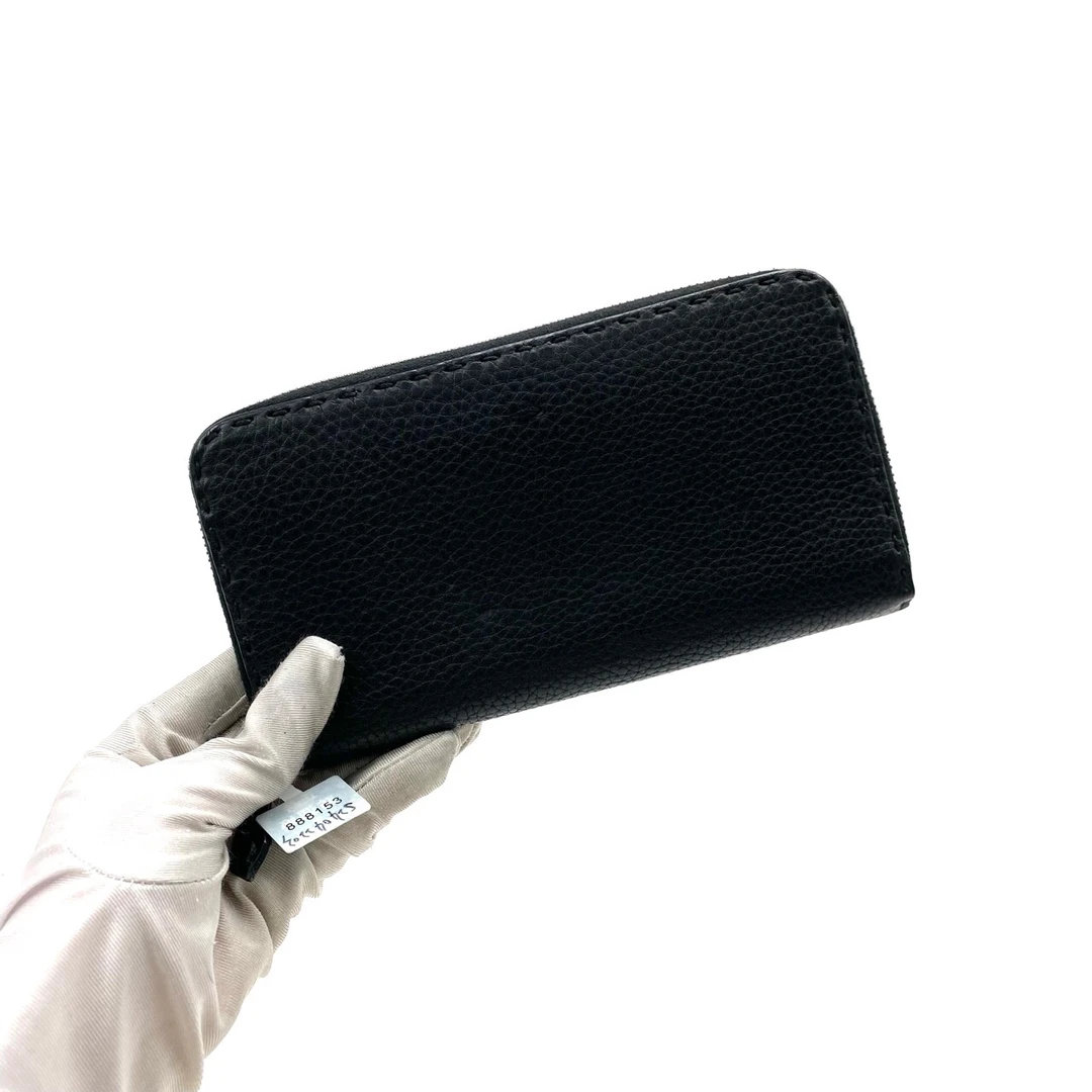 95新 FENDI/芬迪 黑色全皮拉链钱包 尺寸19/10