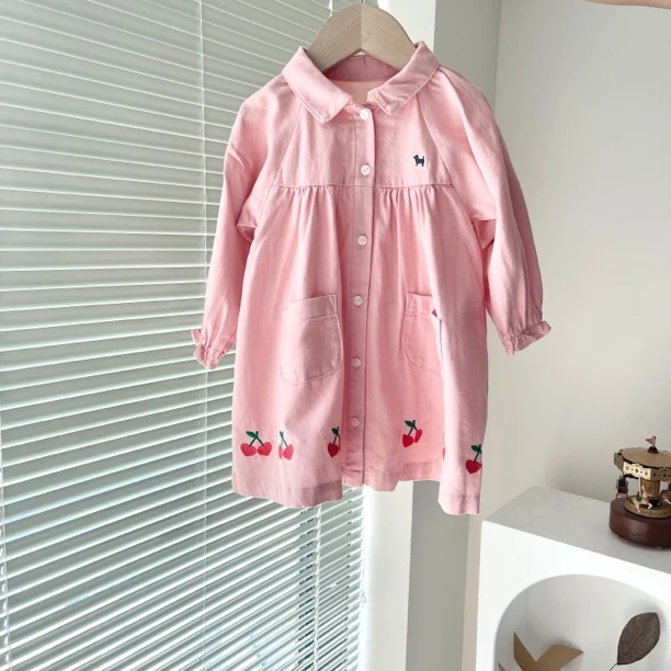 韩单 小狗狗 24秋款 磨毛款 粉色樱桃连衣裙