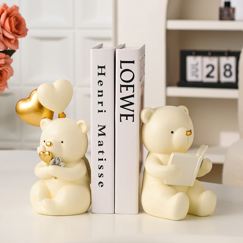 新房小熊摆件书挡书立轻奢高档家居装饰品礼物玄关客厅工艺品摆设
