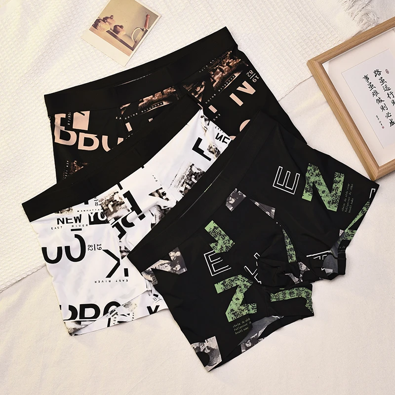 LRDFOD内裤男冰丝凉感男款轻薄透气青年平角裤潮流印花夏季四角裤