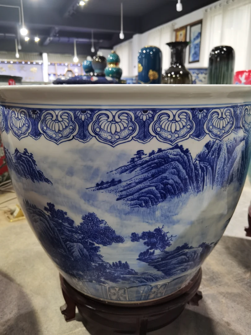 景德镇陶瓷手绘山水大缸 62×50