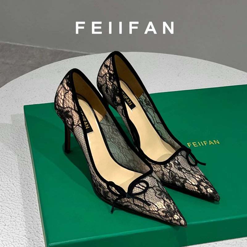 【现货】黑色高跟鞋2024春夏新款细跟镂空气质百搭法式单鞋女7612