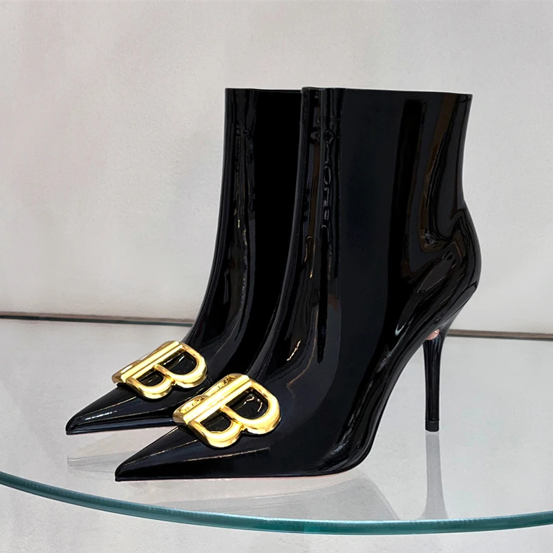 【现货】尖头短靴女2024秋冬新款细跟高跟鞋高级感法式黑色靴子7516