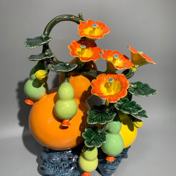 【六六大顺-聚米葫芦】精品石湾公仔摆件 长26高38新中式高档装饰