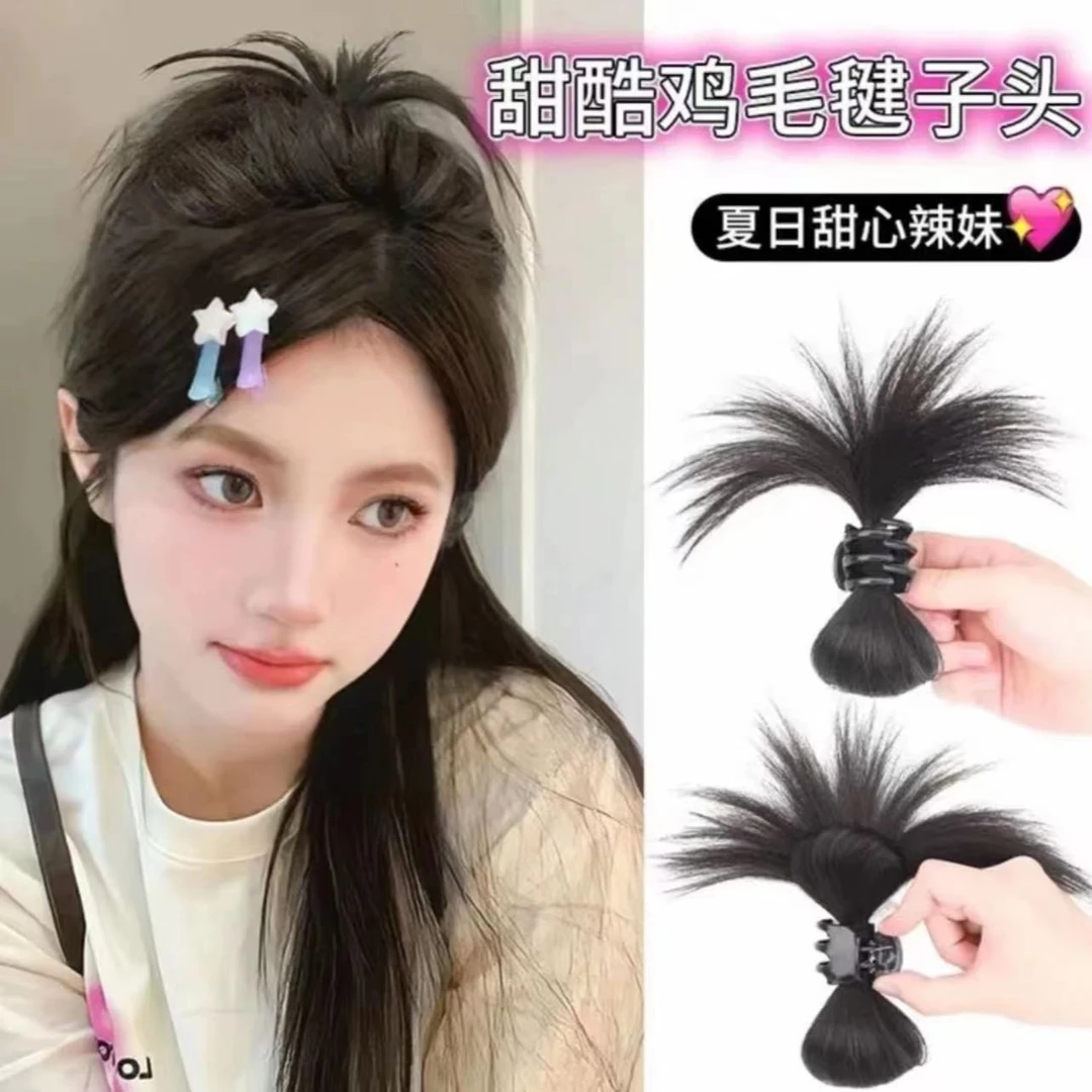 新款鸡窝丸子头假发毽子头假发发包鸡窝头发抓高马尾抓夹喷泉假发