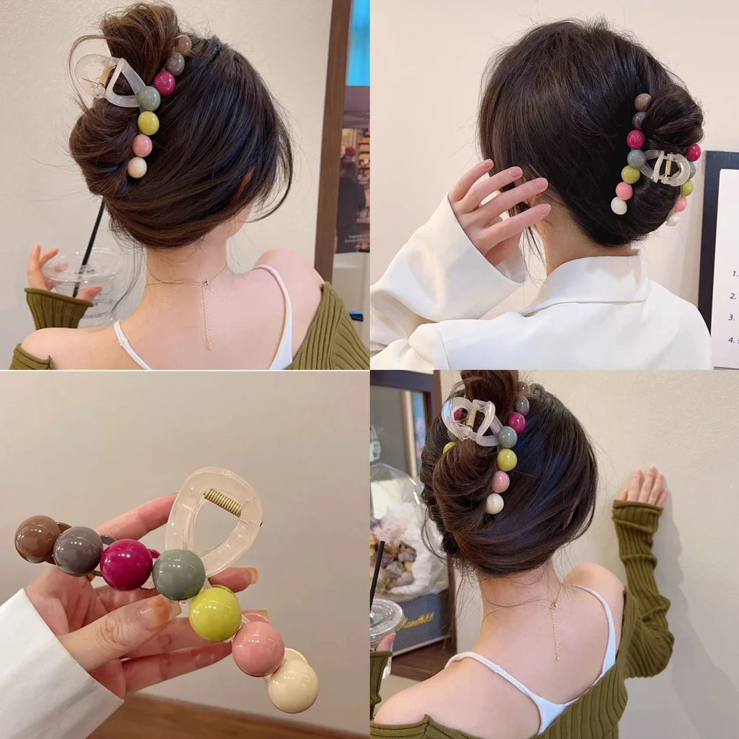 彩虹糖圆球亚克力发夹女后脑勺盘发鲨鱼夹大号抓夹新娘发饰头饰