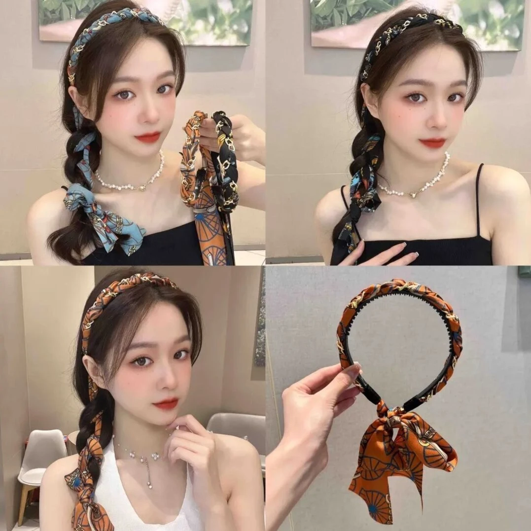 十点严选 复古链条发箍飘带绑发一体宫廷缎面卡头发圈发带发箍